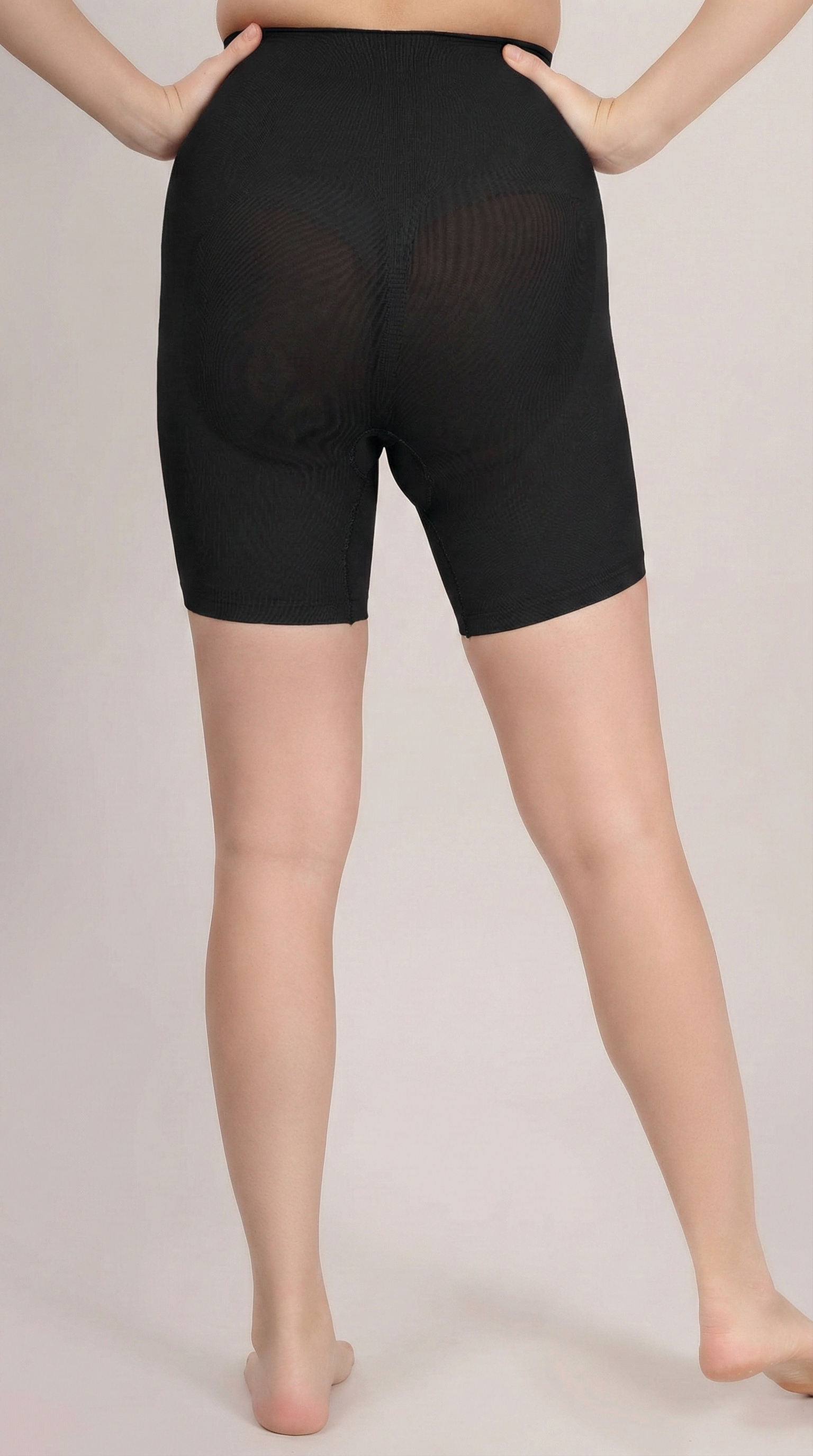 Black high waist anti chafing shaping shorts back view by Sottura