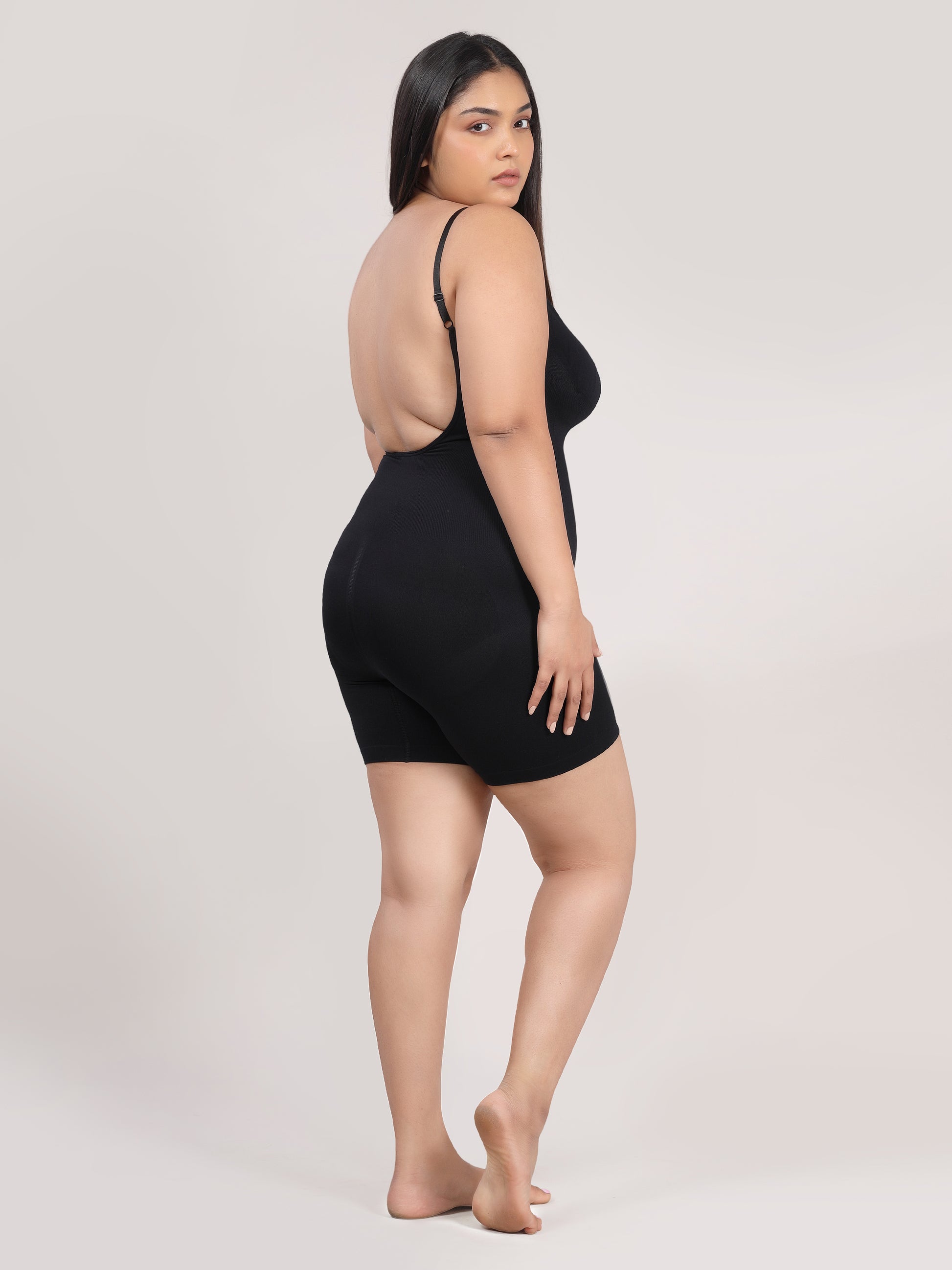 Mid Thigh Bodysuit – Open Back Tummy Control Shaper