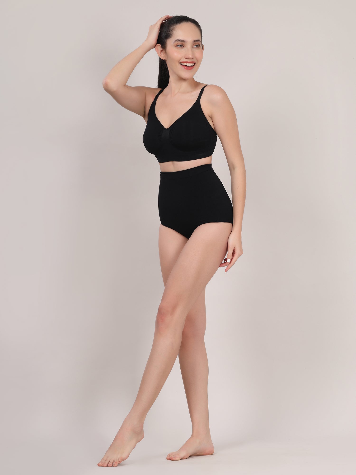 Black high waist tummy control shapewear brief side view