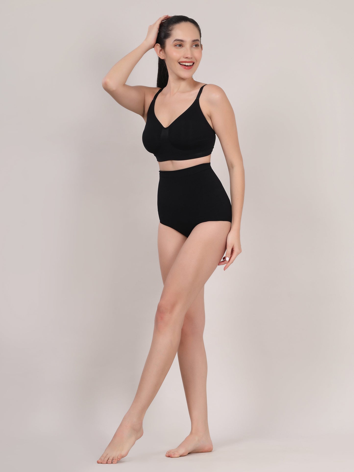 Black high waist tummy control shapewear brief side view