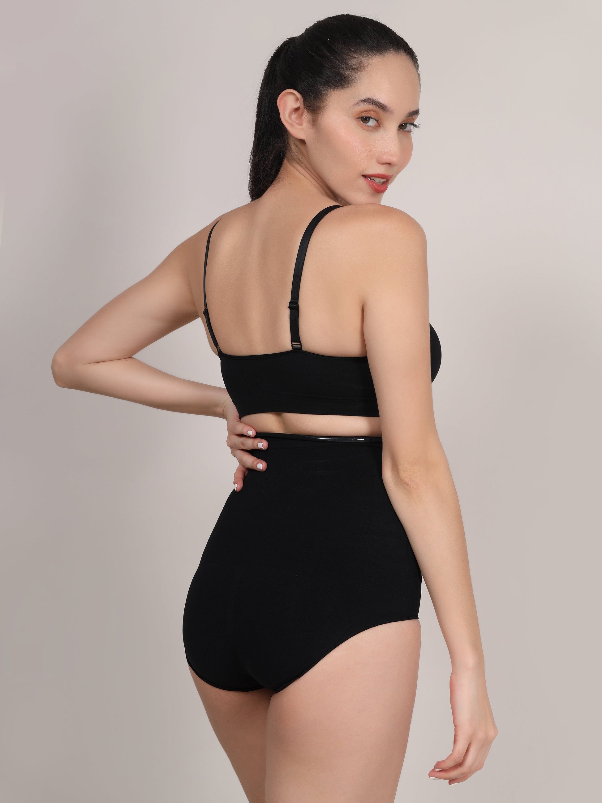 Black tummy tucker shaping brief detail view by Sottura