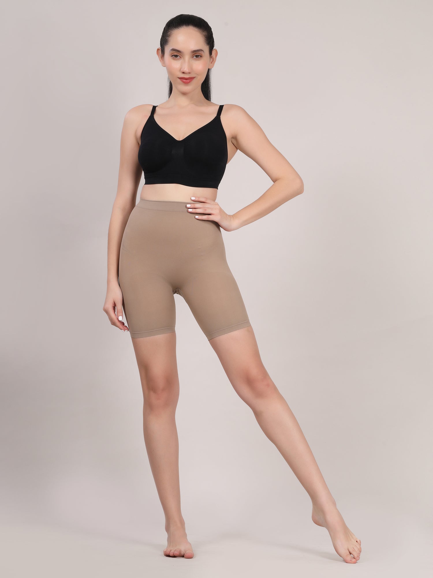 Black wireless V-neck bralette showing gentle lift and support