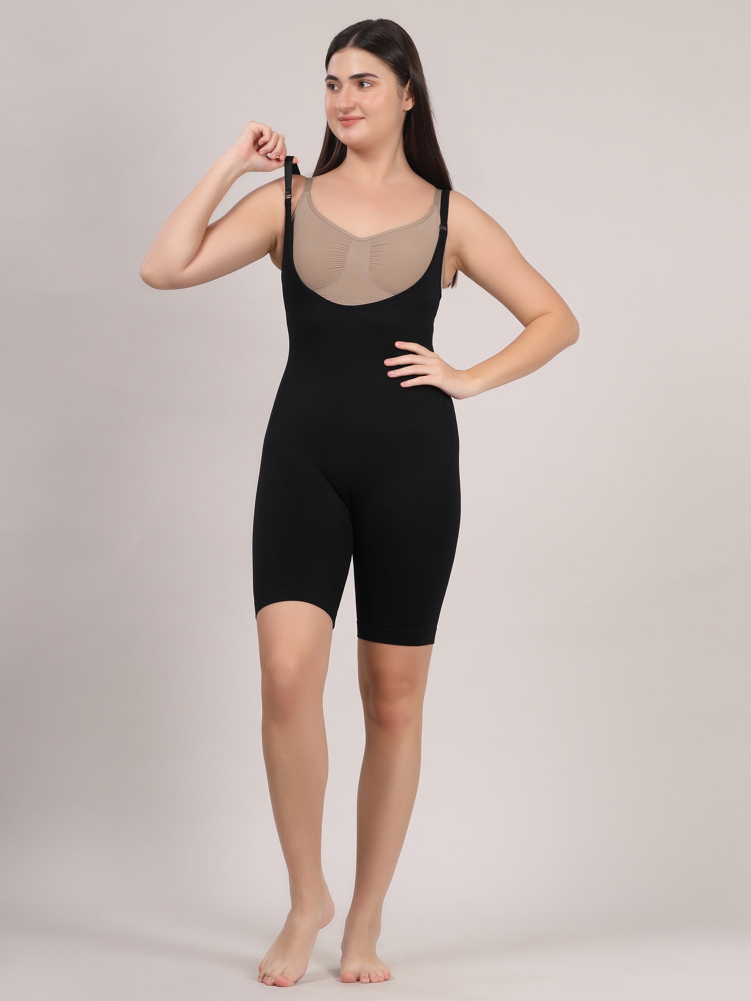 Black open-bust full body shaper front view by Sottura