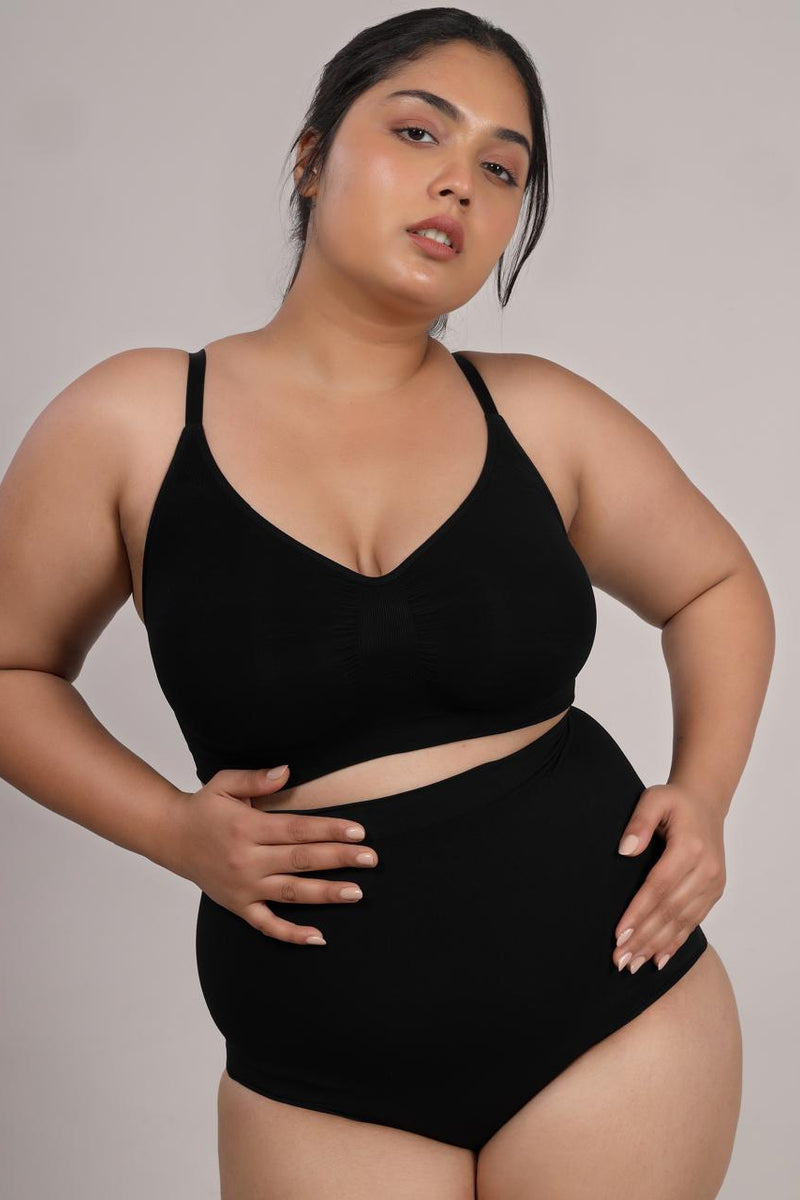 Black Seamless V-neck Bralette